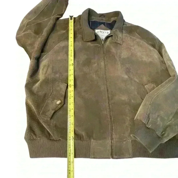 Men’s Vtg ORVIS Sporting Traditions LEATHER Jacket Coat sz XL Zip Up Olive Green - Picture 4 of 9